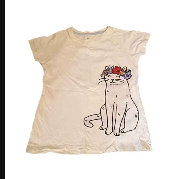 White t-shirt with floral cat design - Picture 1 of 4